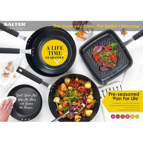  SALTER BW05458BS Wok Pfanne fuers Leben“ aus Kohlenstoffstahl, 28cm, schwarz, Stahl, 28 cm