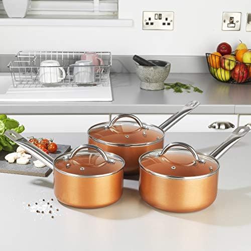  SALTER BW06539AR 3-teiliges Kochtopf-Set aus Kupfer, keramikbeschichtet, Copper, Topf gesetzt