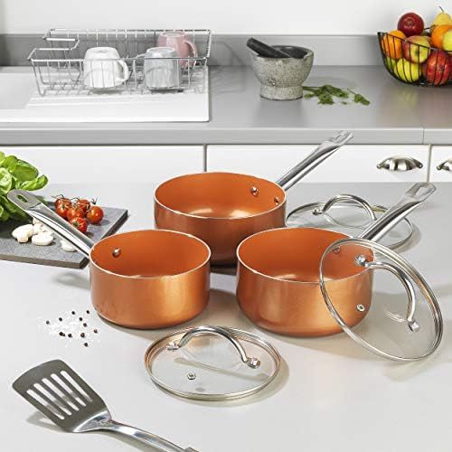  SALTER BW06539AR 3-teiliges Kochtopf-Set aus Kupfer, keramikbeschichtet, Copper, Topf gesetzt