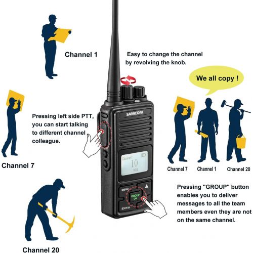  SAMCOM Two Way Radio Samcom FPCN10A Walkie Talkie 20 Channel Wireless Intercom with Group Button Protable Radio,UHF 400-470MHz with 2.5 Miles Range(Pack of 6)