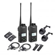 SAMCOM 20 Channel Walkie Talkie Wireless Intercom with Group Button, Two Way Radio UHF 400-470MHz with 2.5 Miles Range, Earpiece & Belt Clip Included - Black (FPCN10A)