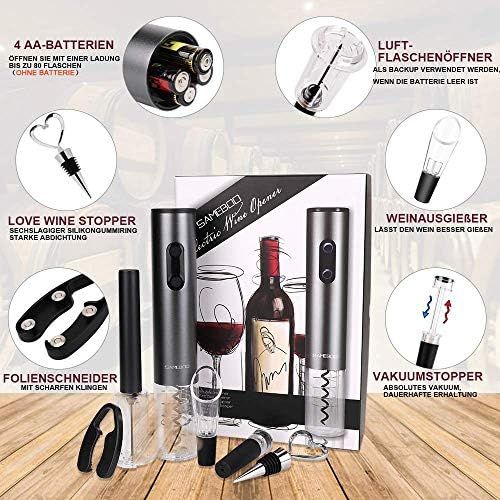  [아마존베스트]SAMEBOO Corkscrew, Electric Bottle Opener Automatic Wine Opener Air Pressure Vacuum Stopper Foil Cutter Wine Pourer for Outdoor Kitchen Yard Gift Suitable for Related Friends