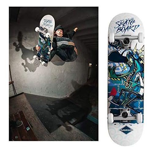  SAMHUO Skateboards 31X 8 Pro Complete Skateboard 7 Layer Canadian Maple Skateboard Deck for Extreme Sports and Outdoors