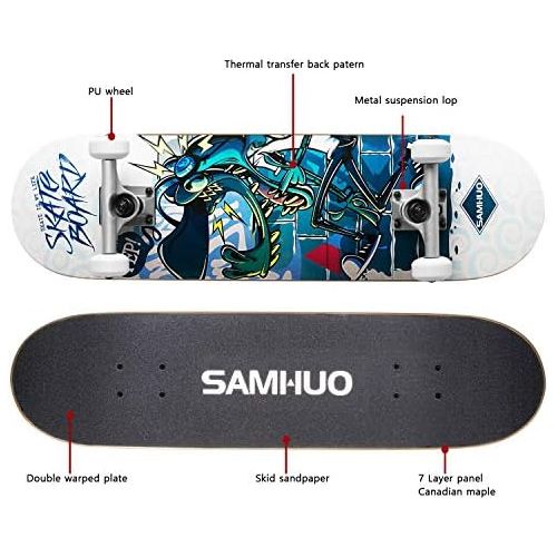  SAMHUO Skateboards 31X 8 Pro Complete Skateboard 7 Layer Canadian Maple Skateboard Deck for Extreme Sports and Outdoors