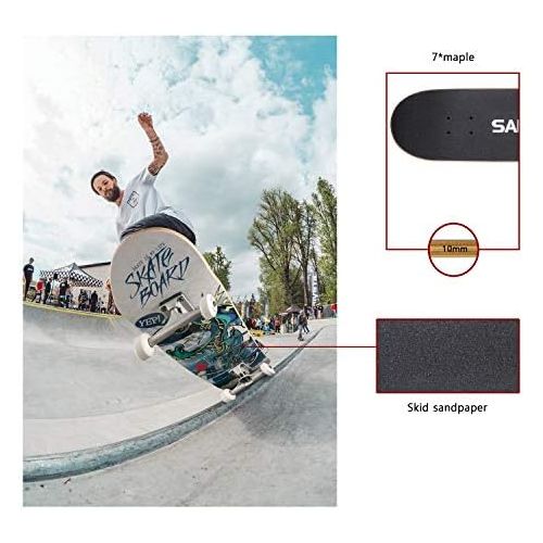  SAMHUO Skateboards 31X 8 Pro Complete Skateboard 7 Layer Canadian Maple Skateboard Deck for Extreme Sports and Outdoors