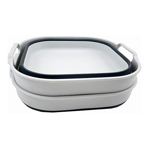  SAMMART 10L (2.64 Gallon) Collapsible Dishpan - Foldable Washing Basin - Portable Dish Washing Tub - Space Saving Kitchen Storage Tray (Grey/Slate Grey (Set of 2))
