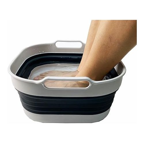  SAMMART 10L (2.64 Gallon) Collapsible Dishpan - Foldable Washing Basin - Portable Dish Washing Tub - Space Saving Kitchen Storage Tray (Grey/Slate Grey (Set of 2))