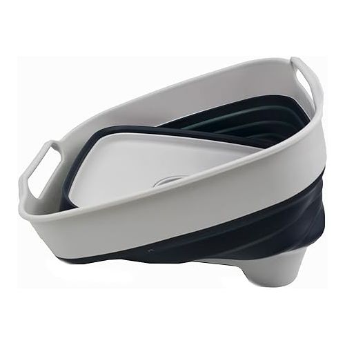  SAMMART 9L Collapsible Dishpan with Draining Plug - Foldable Washing Basin - Portable Dish Washing Tub - Space Saving Kitchen Storage Tray (Grey/Slate Grey, 1)