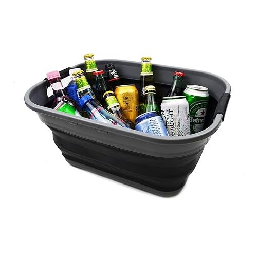  SAMMART 17.5L (4.6 Gallon) Collapsible/Foldable/Pop Up/Portable Washing Tub/Storage Basket, Water Capacity 13.5L/3.5 Gallon (2, Grey/Black (Set of 2))