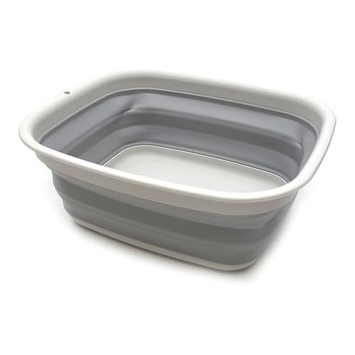  SAMMART 9.45L (2.5 Gallon) Collapsible Tub - Foldable Dish Tub - Portable Washing Basin - Space Saving Plastic Washtub (Grey, M)