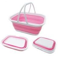 SAMMART 15.5L (4.1 Gallons) Collapsible Tub with Handle - Portable Outdoor Picnic Basket/Crater - Foldable Shopping Bag - Space Saving Storage Container (Pink)