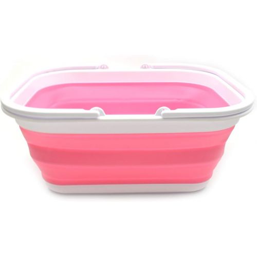  SAMMART 15.5L (4.1 Gallons) Collapsible Tub with Handle - Portable Outdoor Picnic Basket/Crater - Foldable Shopping Bag - Space Saving Storage Container (Pink)