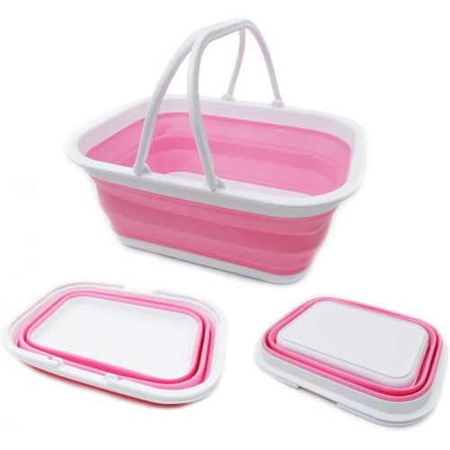  SAMMART 15.5L (4.1 Gallons) Collapsible Tub with Handle - Portable Outdoor Picnic Basket/Crater - Foldable Shopping Bag - Space Saving Storage Container (Pink)