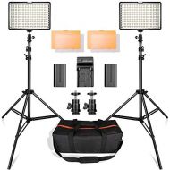 [아마존베스트]LED Video Light Kit with 2M Light Stand, SAMTIAN 2-Pack Dimmable 3200K 5500K 160 LED Photo Light Panel Lighting Kit with Large Carry Case Charger Batteries for YouTube Studio Photo