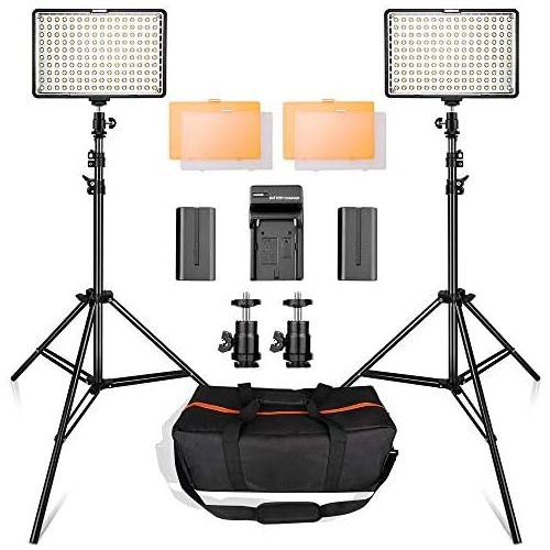  LED Video Light Kit with 2M Light Stand, SAMTIAN 2-Pack Dimmable 3200K 5500K 160 LED Photo Light Panel Lighting Kit with Large Carry Case Charger Batteries for YouTube Studio Photo