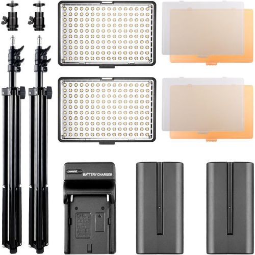  LED Video Light Kit with 2M Light Stand, SAMTIAN 2-Pack Dimmable 3200K 5500K 160 LED Photo Light Panel Lighting Kit with Large Carry Case Charger Batteries for YouTube Studio Photo