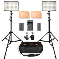 LED Video Light Kit with 2M Light Stand, SAMTIAN 2-Pack Dimmable 3200K/5500K 160 LED Photo Light Panel Lighting Kit with Large Carry Case Charger Batteries for YouTube Studio Photo