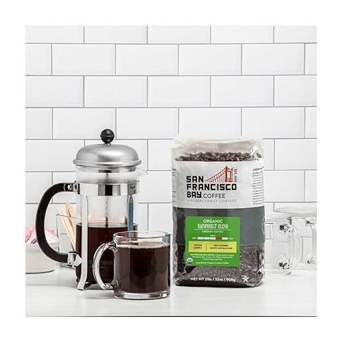  San Francisco Bay Whole Bean Coffee - Organic Rainforest Blend (2lb Bag), Medium Dark Roast