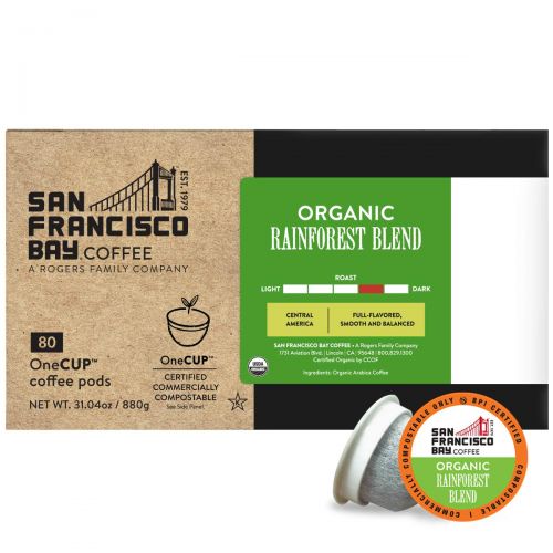  SAN FRANCISCO Bay SF Bay Coffee OneCUP Organic Rainforest Blend 80 Ct Medium Roast Compostable Coffee Pods, K Cup Compatible including Keurig 2.0 (Packaging May Vary)