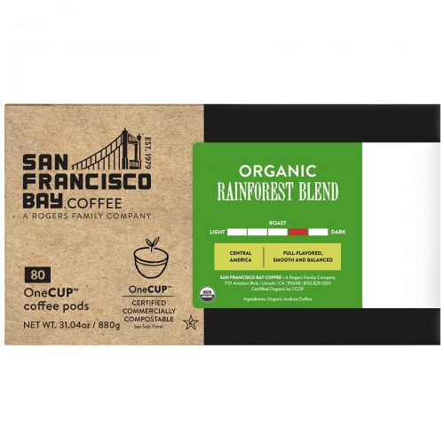  SAN FRANCISCO Bay SF Bay Coffee OneCUP Organic Rainforest Blend 80 Ct Medium Roast Compostable Coffee Pods, K Cup Compatible including Keurig 2.0 (Packaging May Vary)