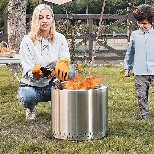  SAN LIKE Fireplace Poker,32inch Metal Fire Pit Poker with Wood Handle Campfire Poker for Indoor and Outdoor