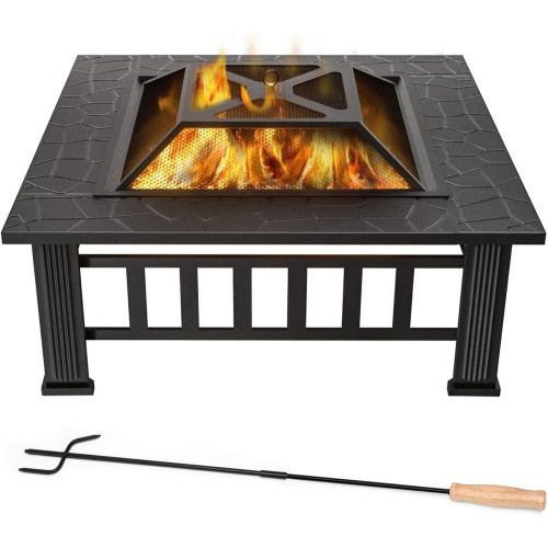  SAN LIKE Fireplace Poker,32inch Metal Fire Pit Poker with Wood Handle Campfire Poker for Indoor and Outdoor