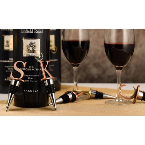  [아마존베스트]SANDAO Wine Stoppers,Reusable Wine Bottle Stoppers,Stainless Steel Letter Wine Stopper, Food Grade Silicone Material Decorative Wine Stoppers Funny Gift -Bronze Color (Letters A)