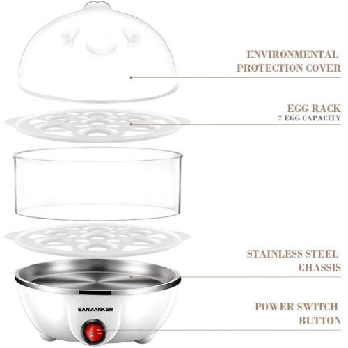  [아마존베스트]SANJIANKER XB-EC06 14 Egg Capacity Egg Cooker,350W Electric Egg Maker,Egg Steamer,Egg Boiler,Egg Cooker With Automatic Shut Off, Egg Cooker with Egg Piercer,White