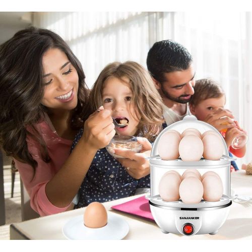  [아마존베스트]SANJIANKER XB-EC06 14 Egg Capacity Egg Cooker,350W Electric Egg Maker,Egg Steamer,Egg Boiler,Egg Cooker With Automatic Shut Off, Egg Cooker with Egg Piercer,White