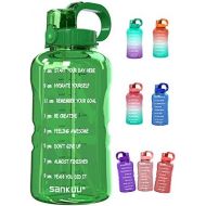 [아마존베스트]SANKUU Large 1 Gallon/128oz Gallon Water Bottle Motivational with Time Marker & Straw, Leakproof Water Jug Ensure You Drink Daily Water Throughout The Fitness Day (Green)