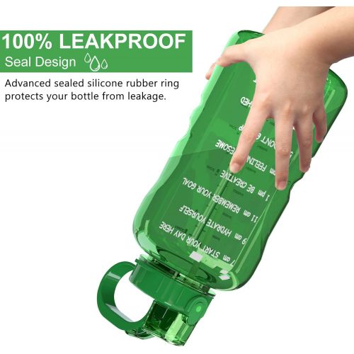  [아마존베스트]SANKUU Large 1 Gallon/128oz Gallon Water Bottle Motivational with Time Marker & Straw, Leakproof Water Jug Ensure You Drink Daily Water Throughout The Fitness Day (Green)