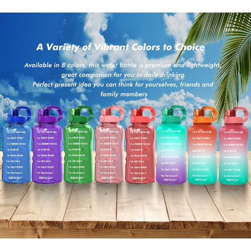  [아마존베스트]SANKUU Large 1 Gallon/128oz Gallon Water Bottle Motivational with Time Marker & Straw, Leakproof Water Jug Ensure You Drink Daily Water Throughout The Fitness Day (Green)