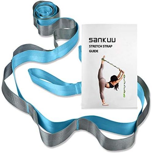  [아마존베스트]SANKUU Yoga Strap Multi Loop 12 Loops Yoga Stretch Strap Non Elastic Stretch Strap for Physical Therapy, Pilates, Dance and Gymnastics with Carry Bag