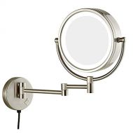 Sanliv 8.5 Inch LED Lighted Makeup Mirror, Wall Mount Two Sided Vanity Shaving Mirror with 7x Magnification, Brushed Nickel