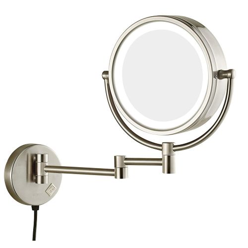  Sanliv 8.5 Inch LED Lighted Makeup Mirror, Wall Mount Two Sided Vanity Shaving Mirror with 7x Magnification, Brushed Nickel