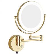 Sanliv 8 Inch Two Sided LED Lighted Makeup Mirror Fog-Free Wall-Mount Magnifying Shaving Mirror with 7X Magnification, Gold Finish