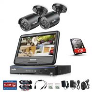 SANNCE 4CH 1080N DVR Camera System with 1TB Hard Drive and 2pcs 1280TVL HDTVI Bullet Surveillance Cam for House,Phone Access,Free App,Motion Detect,Built with 10inch Monitor Screen