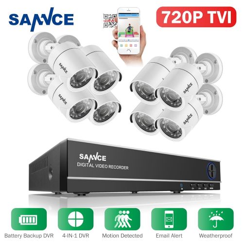  SANNCE Battery Powered Camera system 1080N Video Security DVR and (8) Weaterproof Night vision IndoorOutdoor Bullet CCTV cameras, Motion Detection Remote Control View HDMI Output,