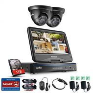 SANNCE 4 Channel 1080P Lite Surveillance DVR Kits with (2) HD 720P Outdoor Dome CCTV Cameras and 1TB Hard Drive, 10inch LCD Monitor,Smartphone Access, Motion Detect,Email Alert