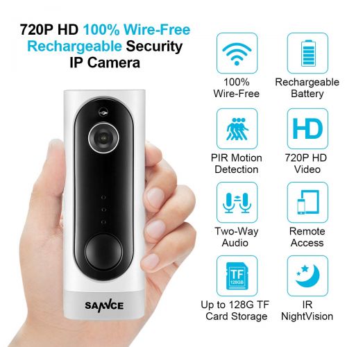  SANNCE Battery Security Camera, Wireless Rechargeable Home IP Camera with PIR Motion Detection, Two-Way Audio, Smart IR Night Vision, Support 128GB TF Card, APP Alarm Push