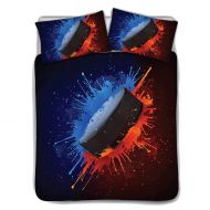 SANNOVO 3D Ice Hockey Printing Bedding Set Blue and Red Duvet Cover Set for Teen Boy Sports Soft Bedding 3pcs with 2 Pillow Shams (Queen)