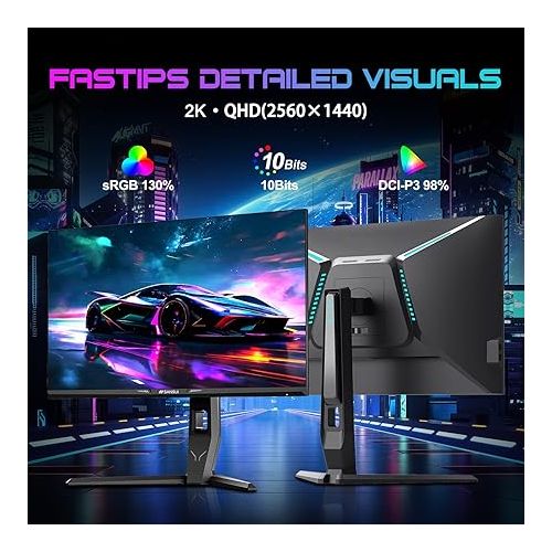  SANSUI 27 inch WQHD 240Hz Rotating PC Gaming Monitor-1440P, 1ms(OD), sRGB130%, Fast IPS, HDR10, Speakers, RGB Light,Adaptive Sync, Height/Tilt/Swivel/Pivot Adjustable-DP/HDMI×2,USB-A 3.0×2,USB-B 3.0×1