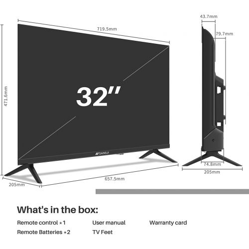  Sansui 32-Inch 720p HD LED Smart Android TV Google Assistant Voice Control, Screen Share, HDMI, WiFi, USB Bundle with HDMI Cable and Accessories S32V1HA (Android 11 OS)