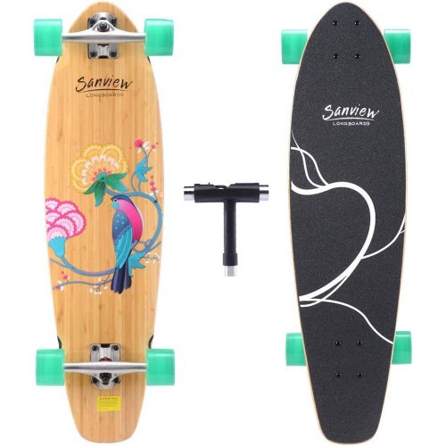  Sanview Bamboo Longboard Skateboard Cruiser for Kids Adults
