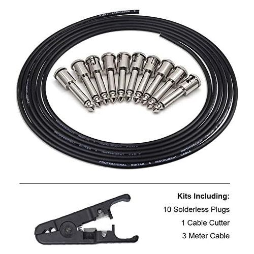  GET Music DIY Guitar Pedal Patch Cable Solder-free Pedal Board Copper Cable Kit Set 10ft 10 Straight Audio Solderless 6.35 Mono Plugs For Effect Pedal