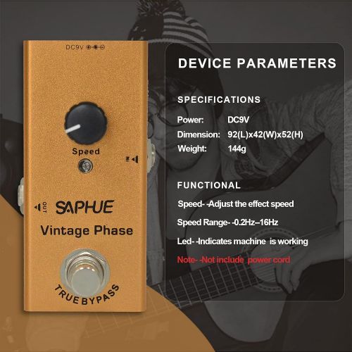  SAPHUE Vintage Phaser Guitar Effects Pedal Speed Knob Effect Pedals with Steel Metal Shell Mini Single Type Dc 9V with True Bypass Switch for Multi Electric Guitar Kit