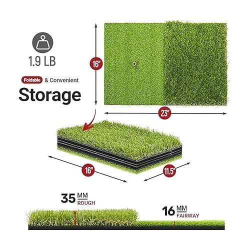  SAPLIZE Foldable Golf Hitting Mat, Portable Golf Practice Grass Mat for Indoor/Outdoor, Anti-Deformation
