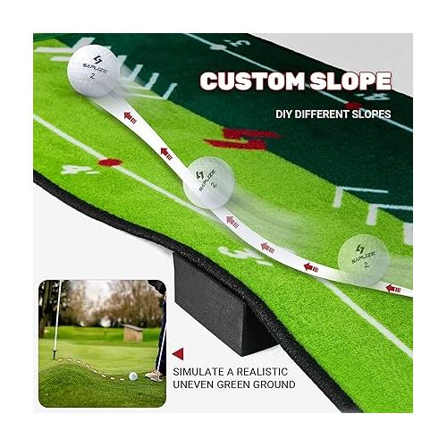  SAPLIZE Two-Speed Golf Putting Practice Mat with Putting Alignment Mirror, 20 in X 10 ft Putting Training Aid Mat, Anti-Slip Backing Golf Putting Green for Indoor/Outdoor