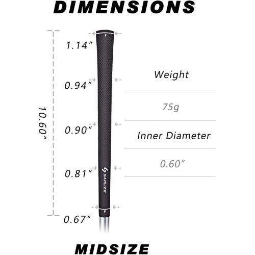  SAPLIZE Golf Grips, 6 Pure Colors Available, 13 Grips with Tapes or 13 Grips with Solvent Kit, Standard/Midsize Anti-Slip Rubber Golf Club Grips
