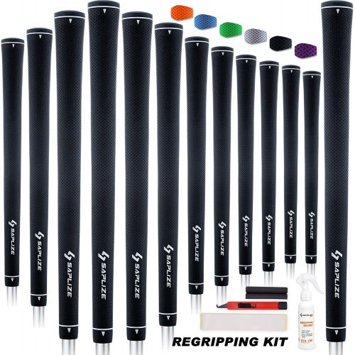  SAPLIZE Golf Grips, 6 Pure Colors Available, 13 Grips with Tapes or 13 Grips with Solvent Kit, Standard/Midsize Anti-Slip Rubber Golf Club Grips